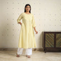 Yellow A-Line Stripe Cotton Kurta