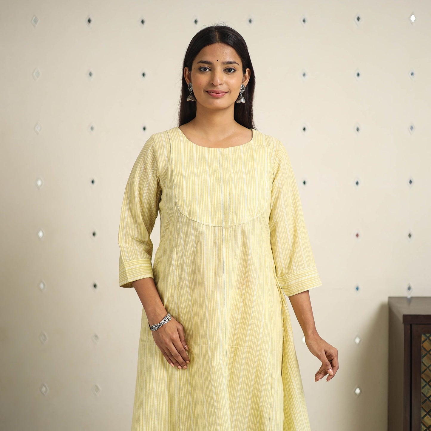 Yellow A-Line Stripe Cotton Kurta