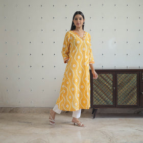 Yellow - a-line tie & dye cotton shibori kurta 06