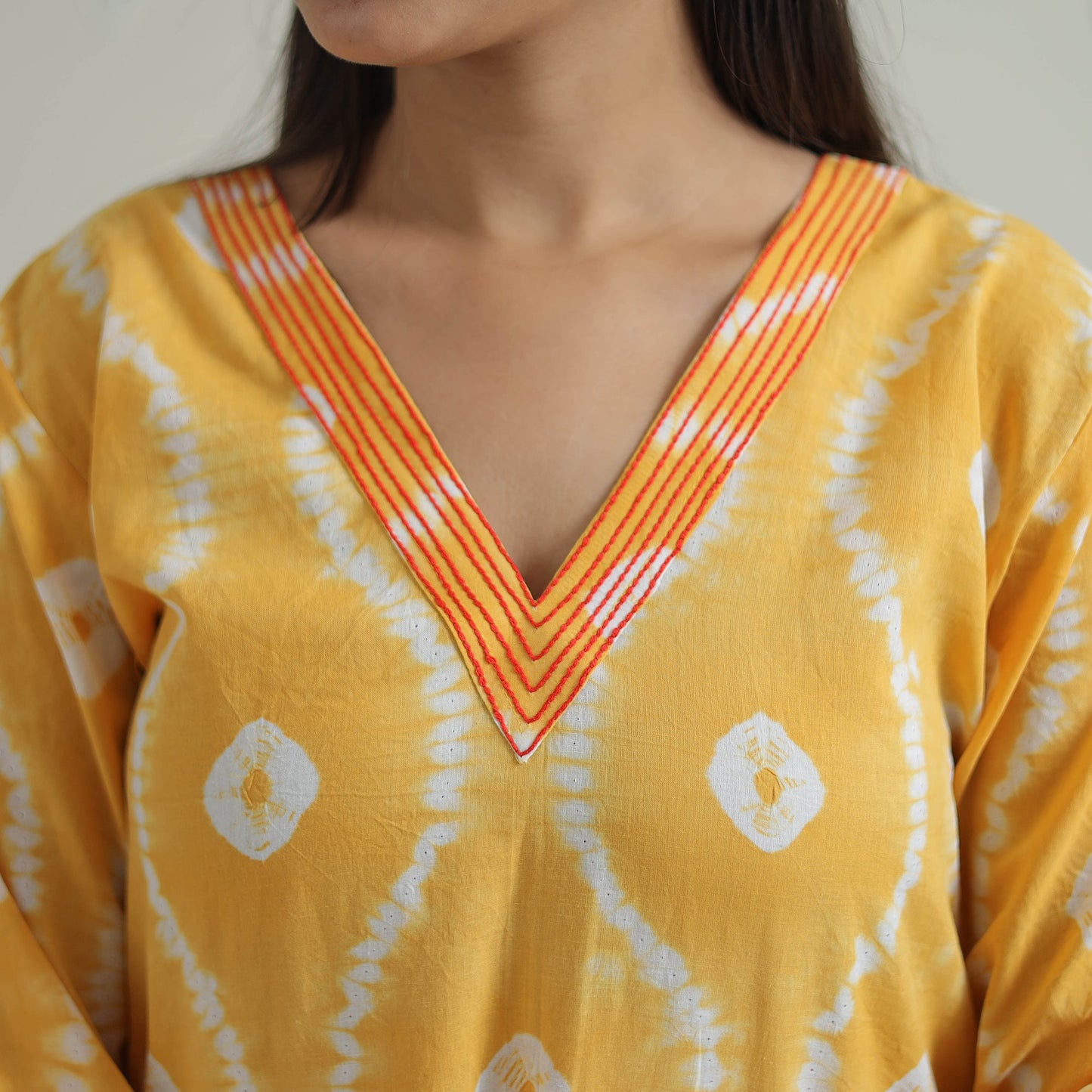 Yellow - a-line tie & dye cotton shibori kurta 06