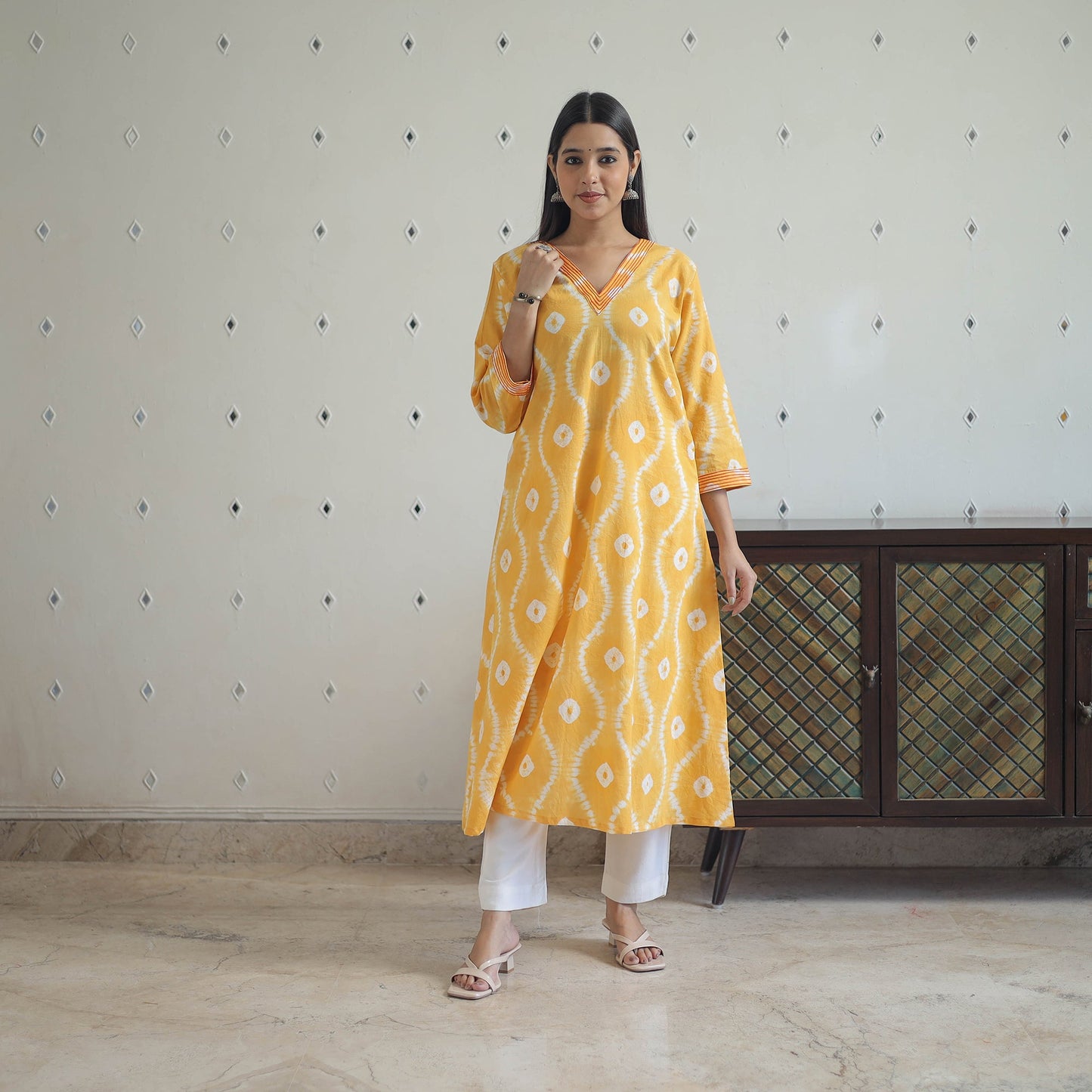 Yellow - a-line tie & dye cotton shibori kurta 06