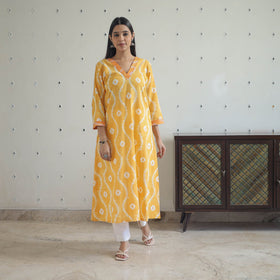 Yellow - a-line tie & dye cotton shibori kurta 06