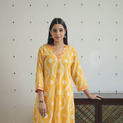 Yellow - a-line tie & dye cotton shibori kurta 06