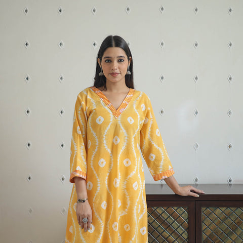 Yellow - a-line tie & dye cotton shibori kurta 06
