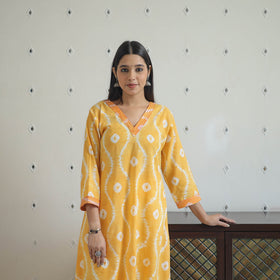 Yellow - a-line tie & dye cotton shibori kurta 06