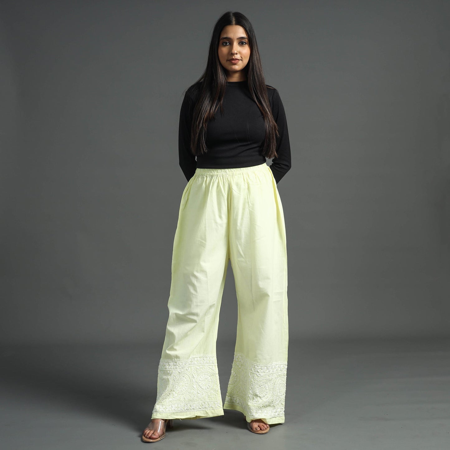 Buy Lucknow Chikankari Hand Embroidery Cotton Palazzo Online at iTokri.com