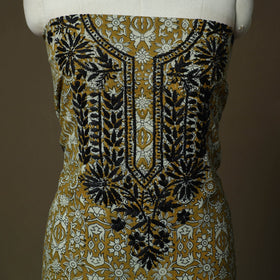 Lucknowi chikankari hand work bagru block print unstitched