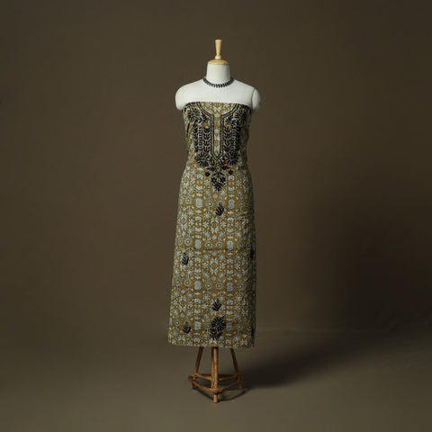 Lucknowi chikankari hand work bagru block print unstitched