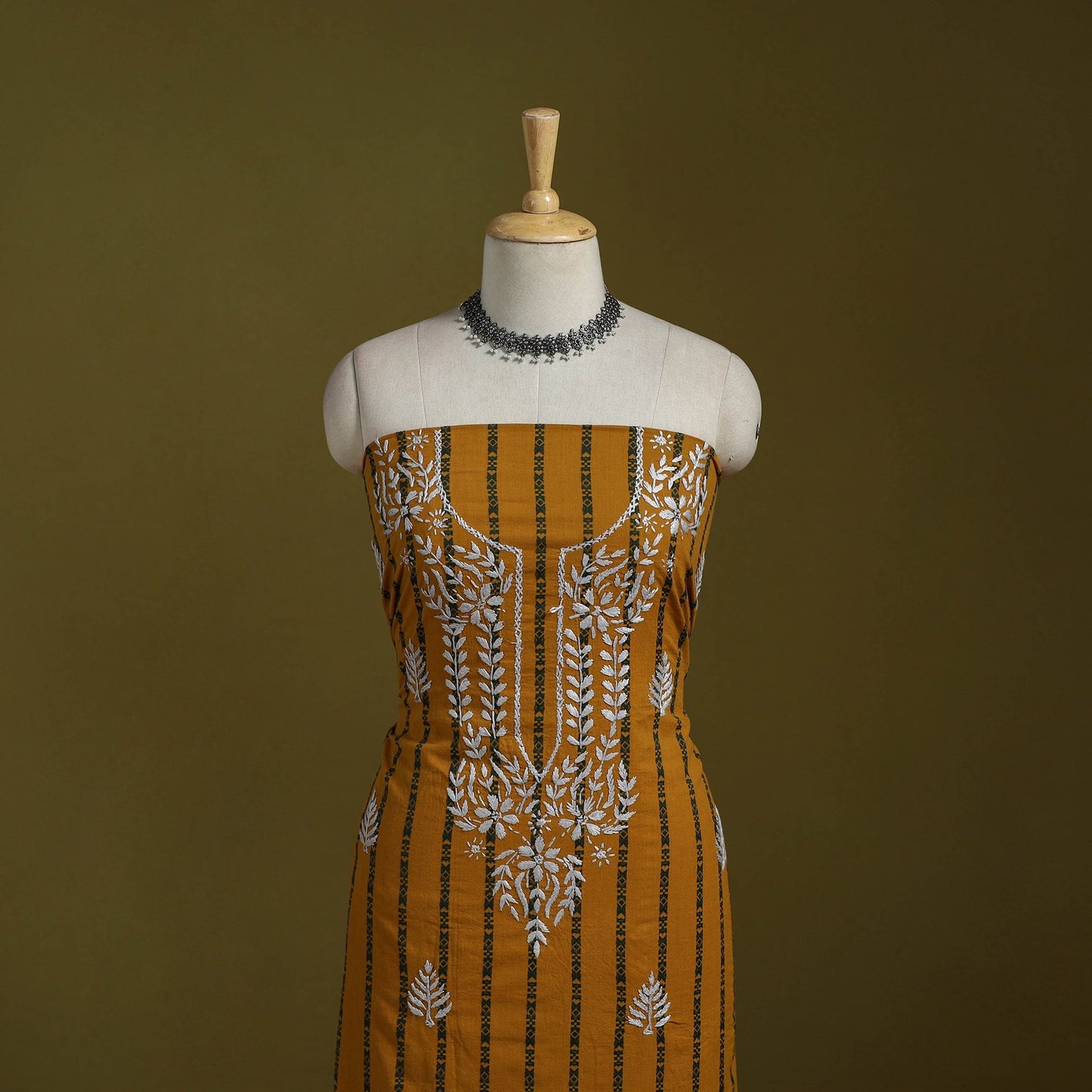 Black - lucknowi chikankari work jacquard unstitched kurta