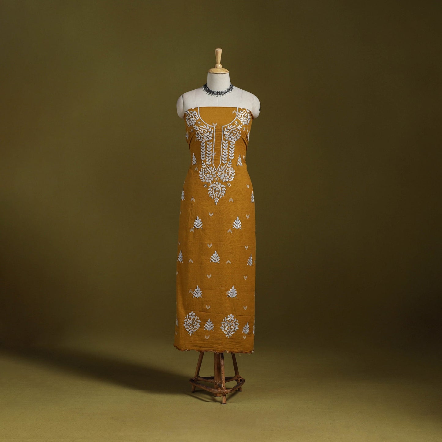 Black - lucknowi chikankari work jacquard unstitched kurta