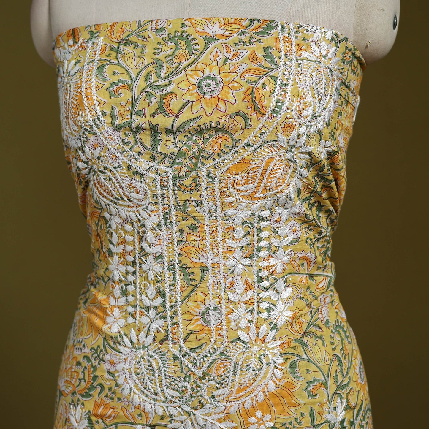 Lucknowi chikankari work sanganeri unstitched kurta