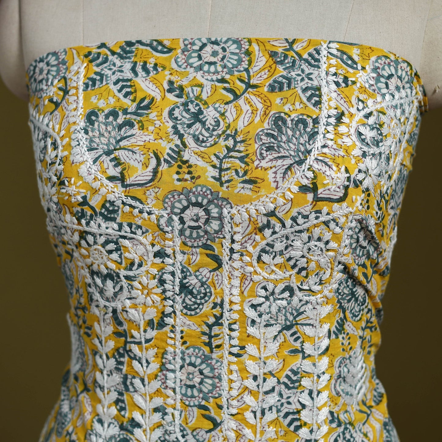 Lucknowi chikankari work sanganeri unstitched kurta