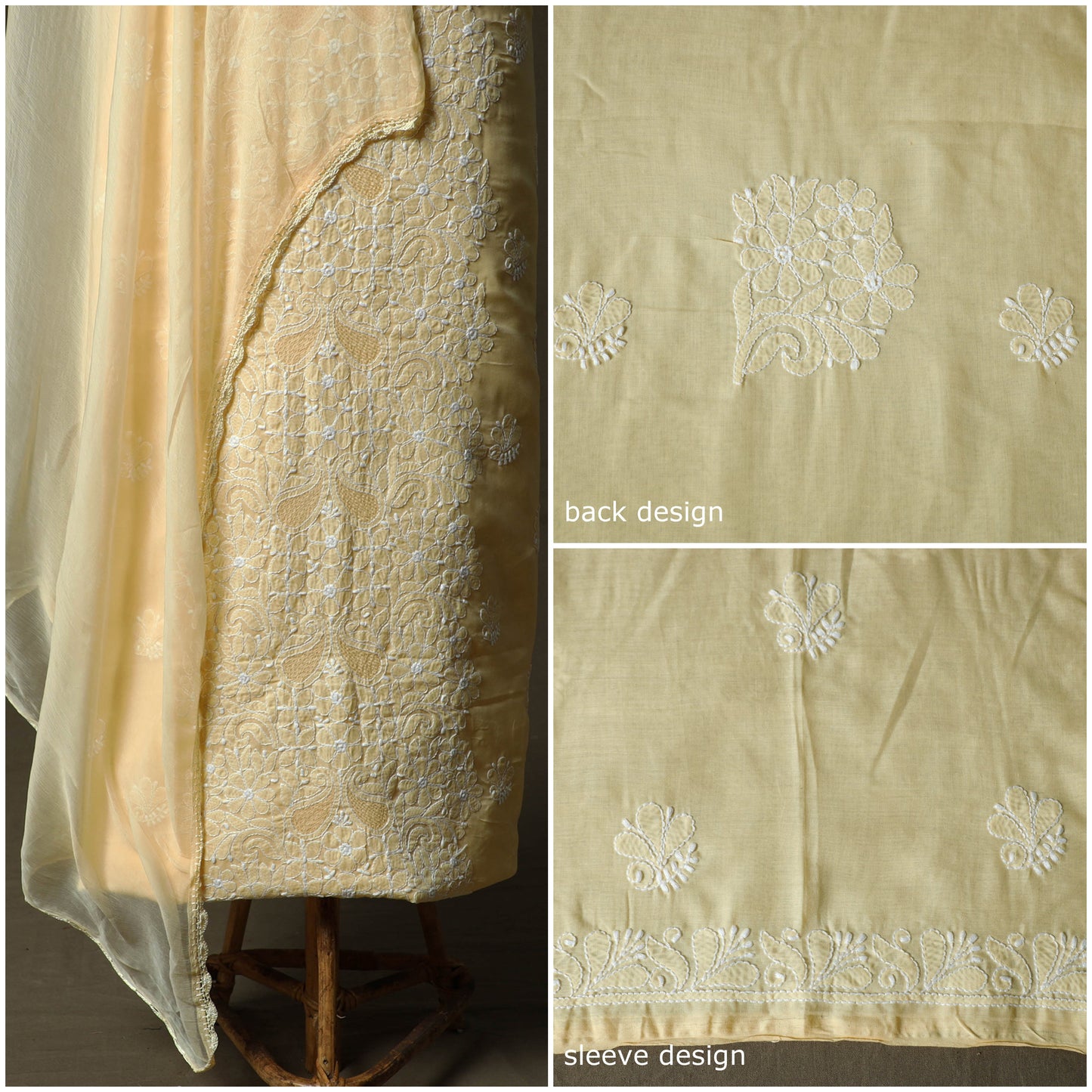 Yellow - lucknowi hand embroidered cotton chikankari 3pc