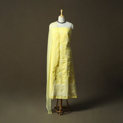 Yellow - lucknowi hand embroidered cotton chikankari 3pc