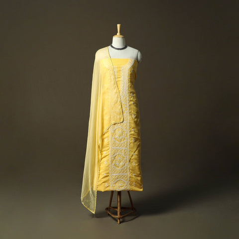 Yellow - lucknowi hand embroidered cotton chikankari 3pc