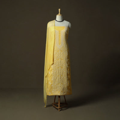Yellow - lucknowi hand embroidered cotton chikankari 3pc