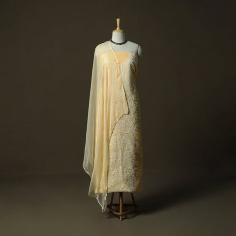 Yellow - lucknowi hand embroidered cotton chikankari 3pc