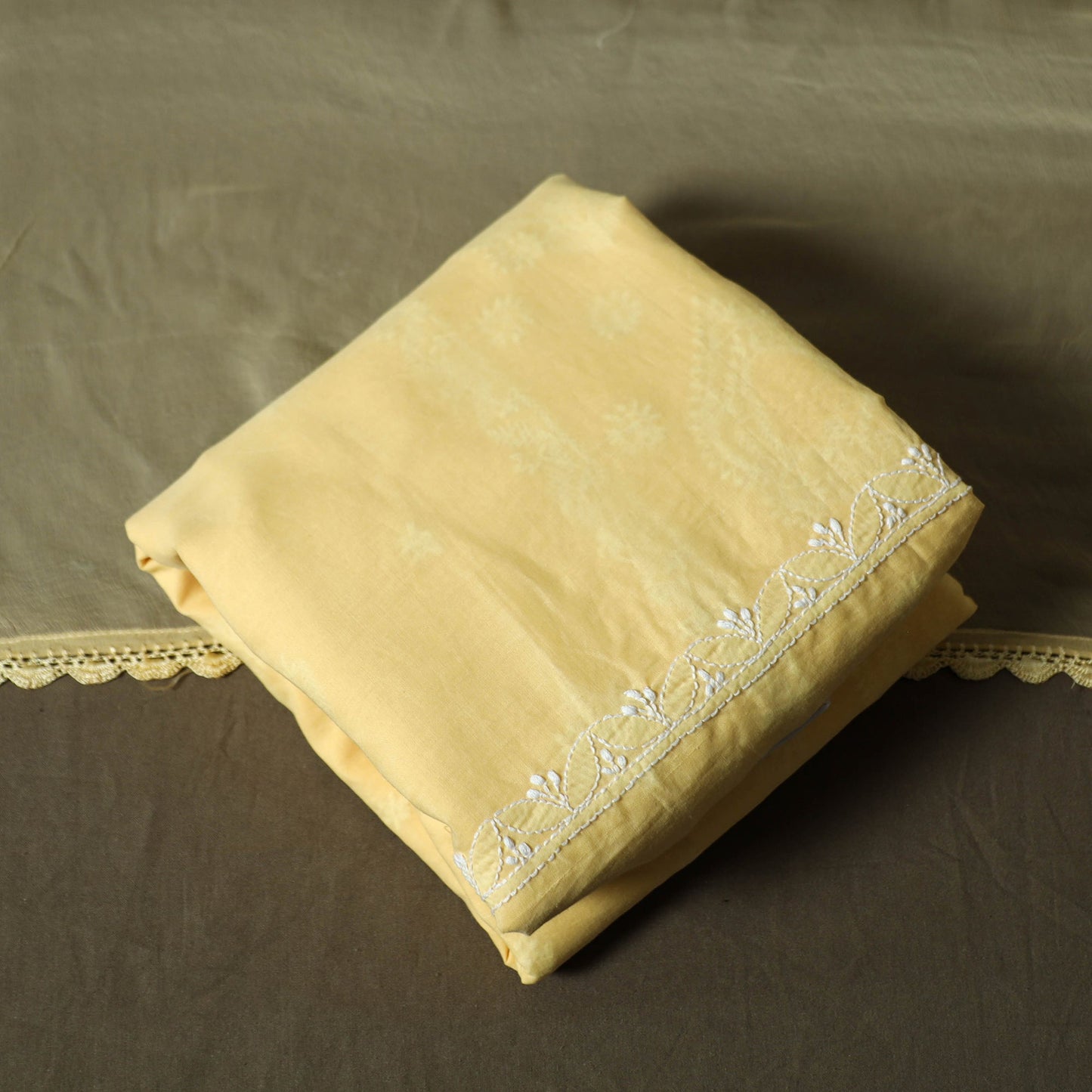 Yellow - lucknowi hand embroidered cotton chikankari 3pc