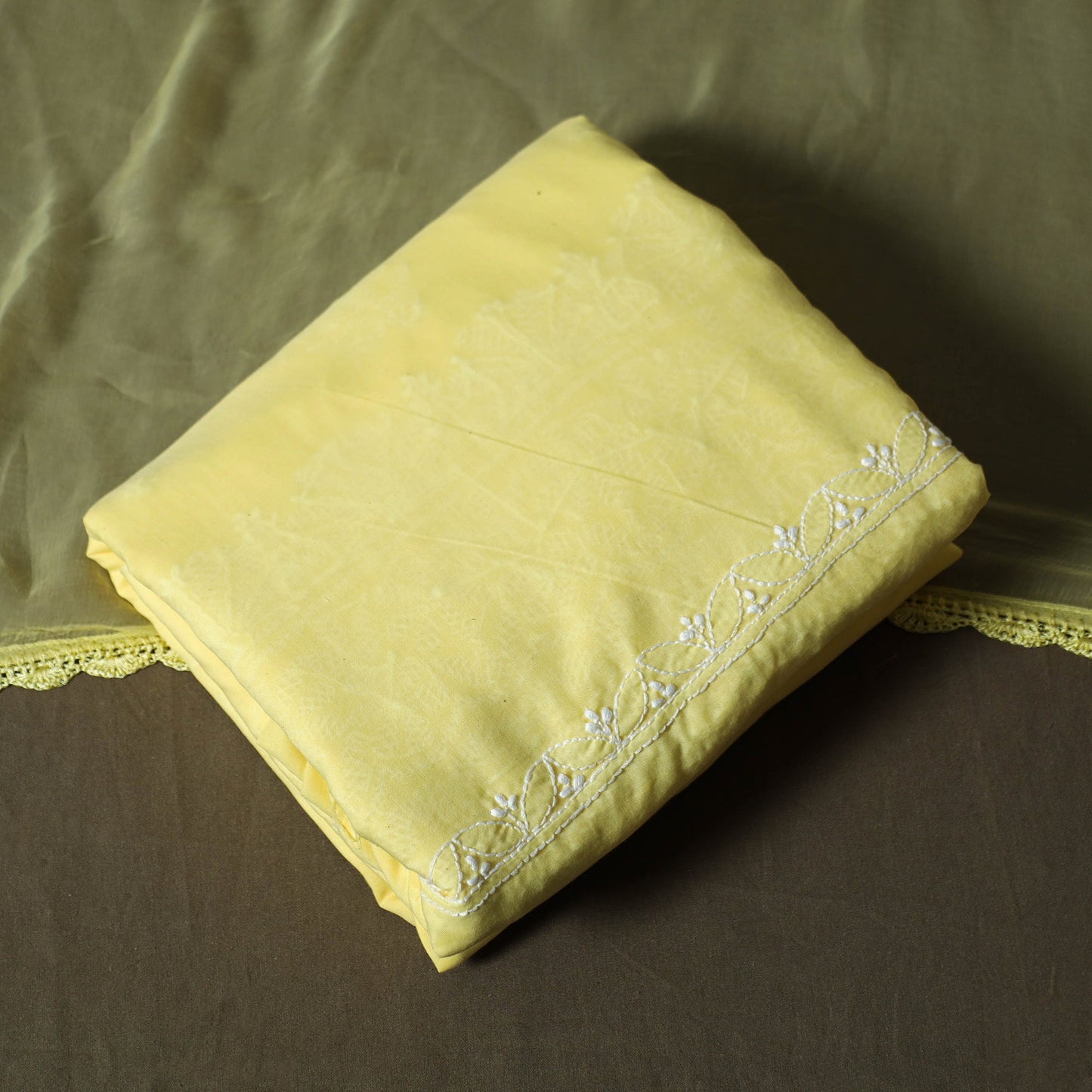 Yellow - lucknowi hand embroidered cotton chikankari 3pc