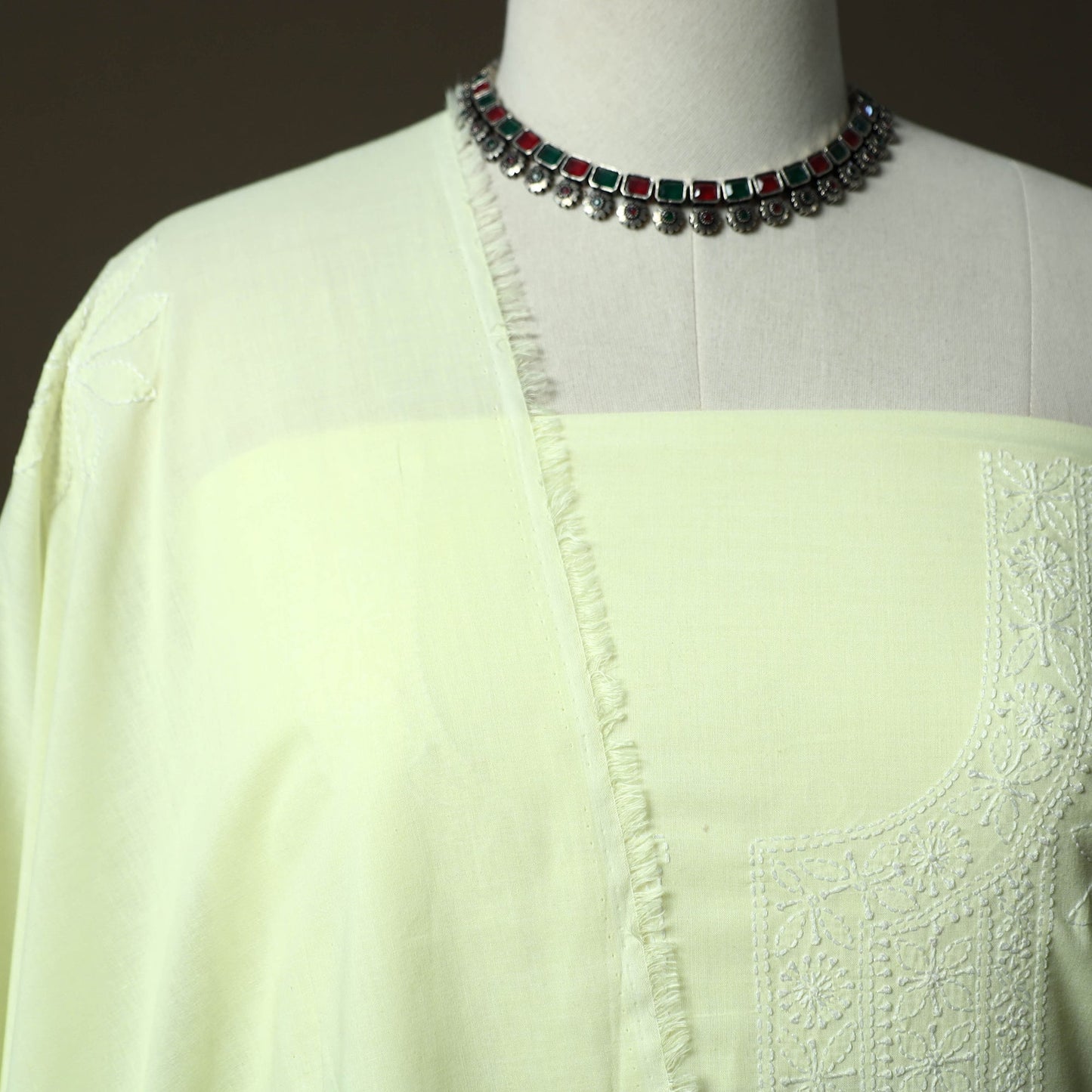 Lucknowi hand embroidered cotton chikankari 3pc unstitched