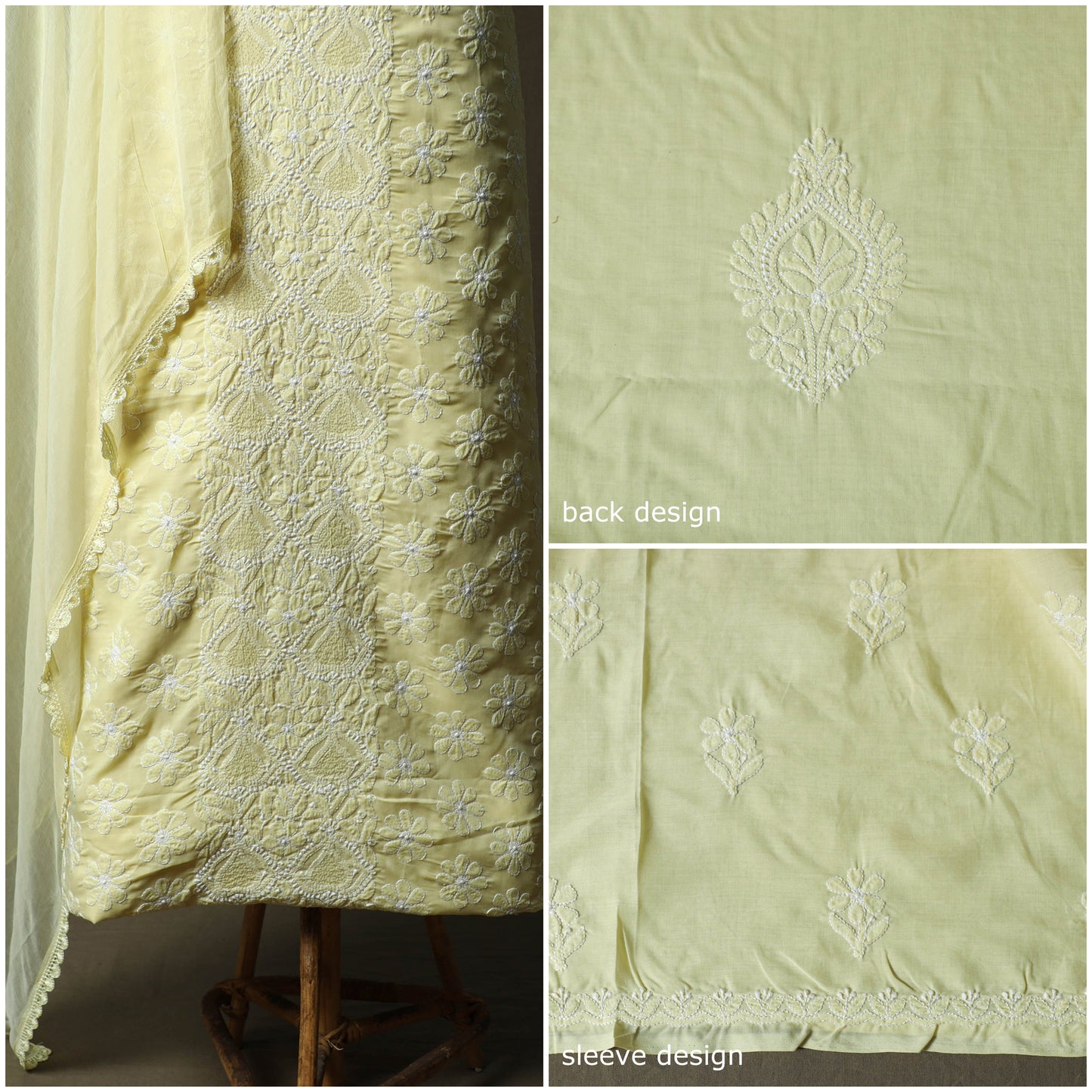Lucknowi hand embroidered cotton chikankari 3pc unstitched
