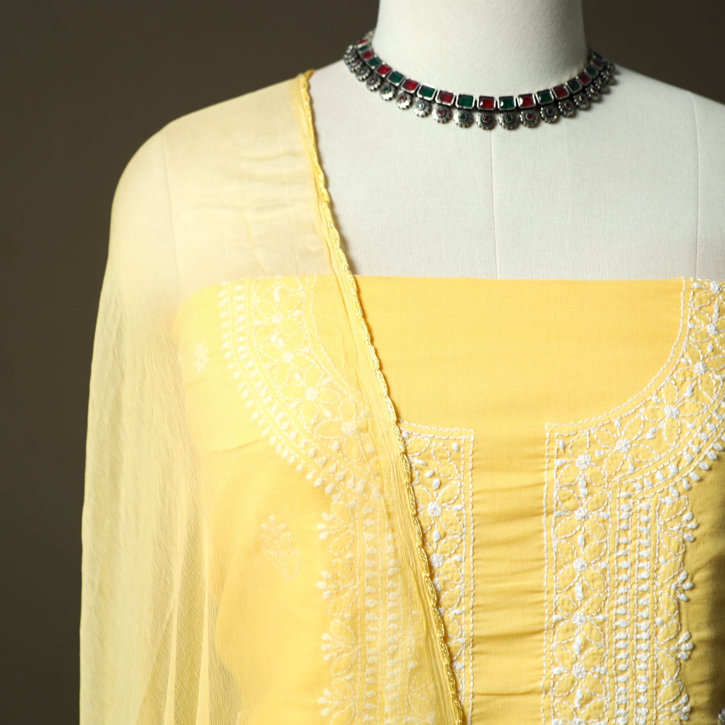 Yellow - lucknowi hand embroidered cotton chikankari 3pc
