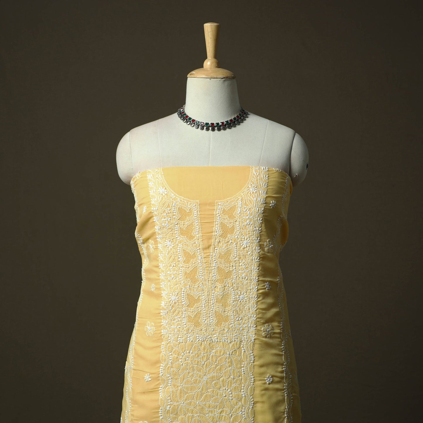 Yellow - lucknowi hand embroidered cotton chikankari 3pc