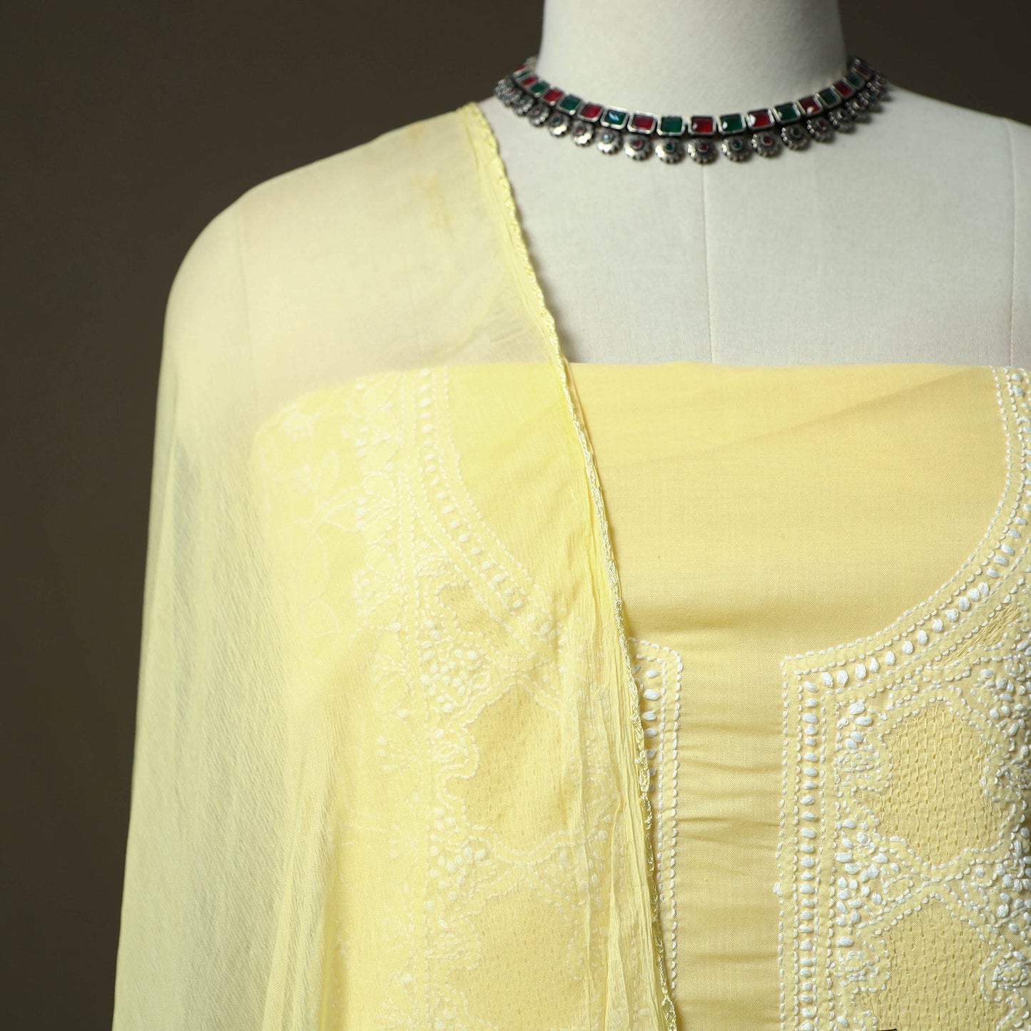 Lucknowi hand embroidered cotton chikankari 3pc unstitched
