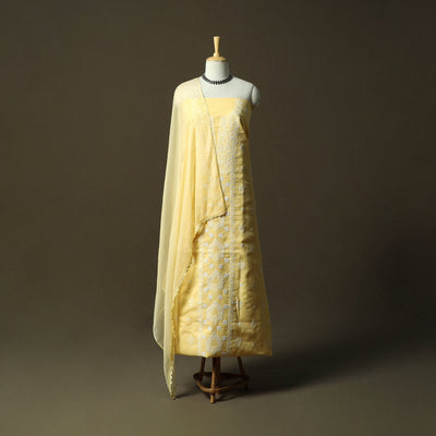 Yellow - lucknowi hand embroidered cotton chikankari 3pc