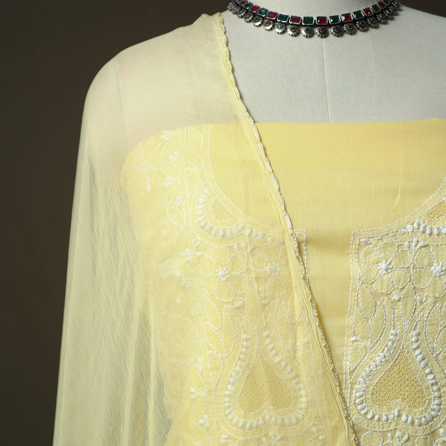 Lucknowi hand embroidered cotton chikankari 3pc unstitched