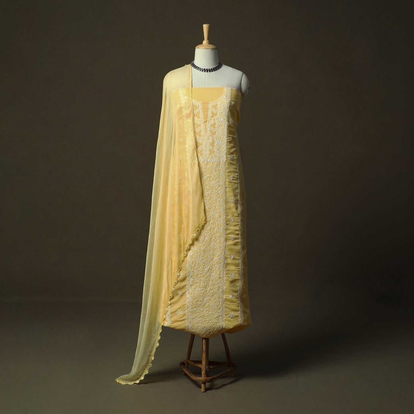 Yellow - lucknowi hand embroidered cotton chikankari 3pc