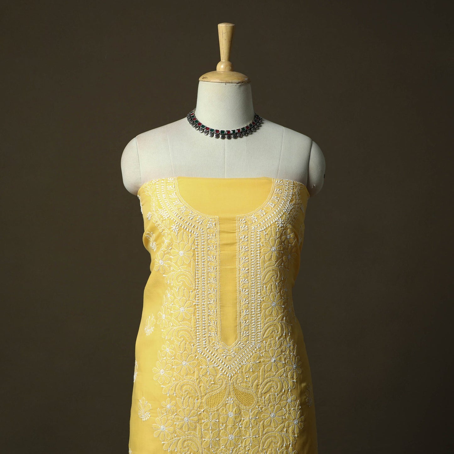 Yellow - lucknowi hand embroidered cotton chikankari 3pc