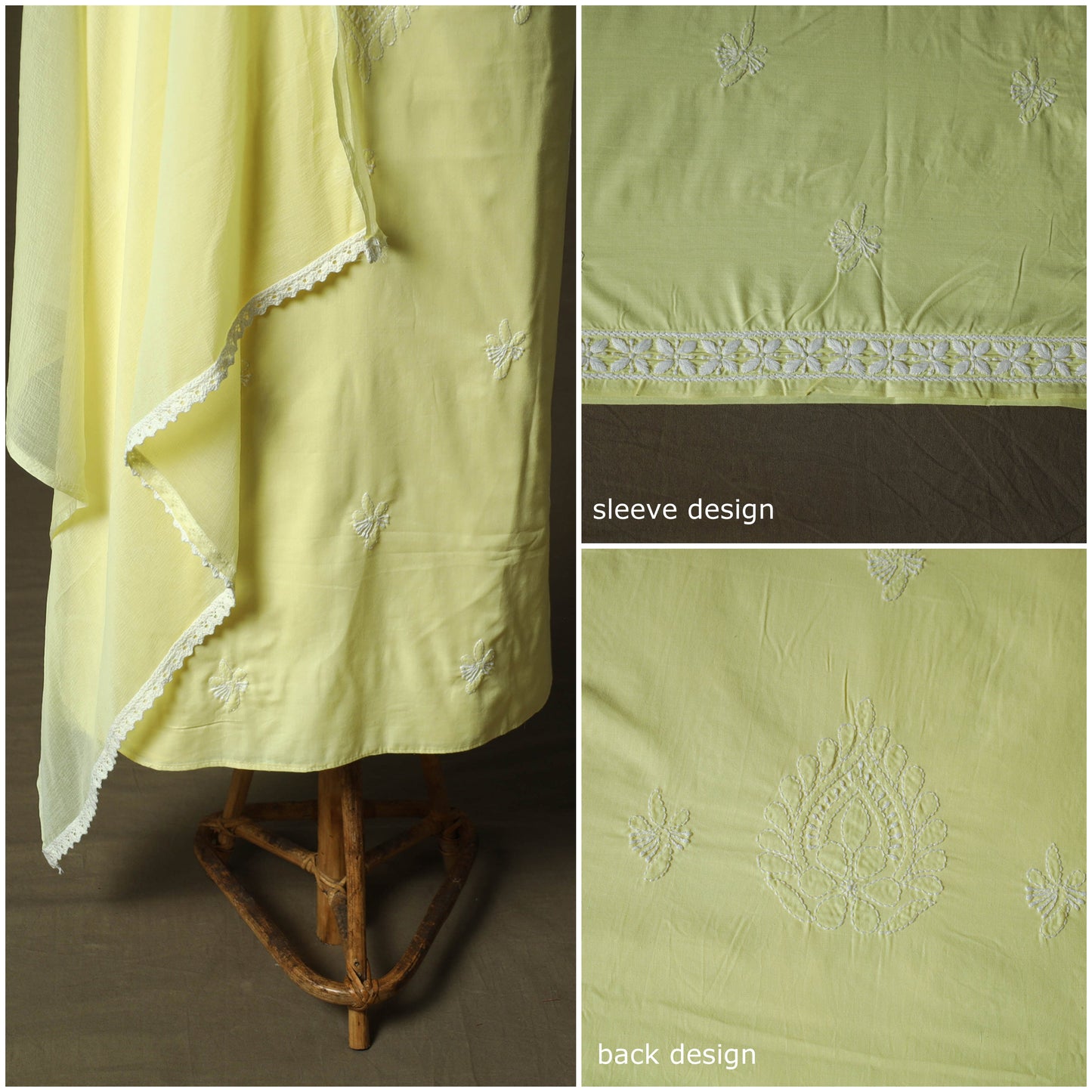 Lucknowi hand embroidered cotton chikankari 3pc unstitched