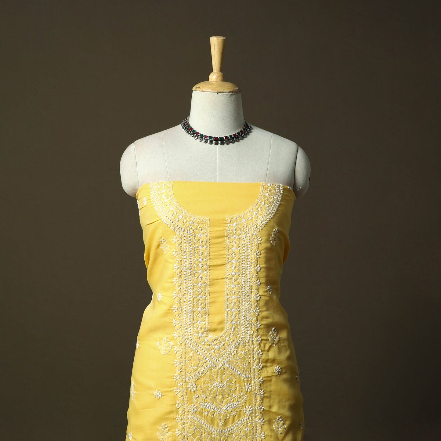 Yellow - lucknowi hand embroidered cotton chikankari 3pc