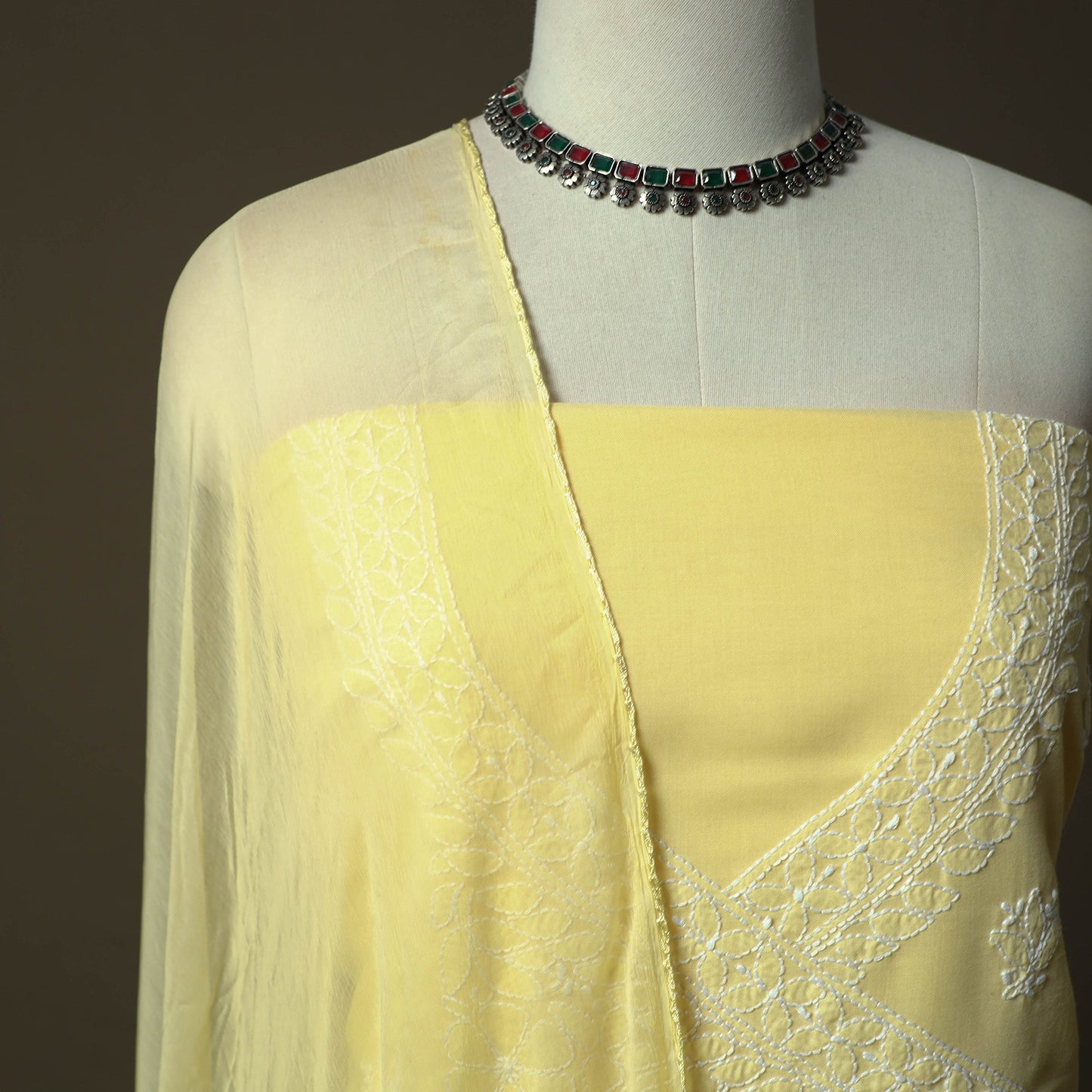 Yellow - lucknowi hand embroidered cotton chikankari 3pc