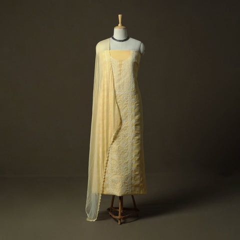 Yellow - lucknowi hand embroidered cotton chikankari 3pc