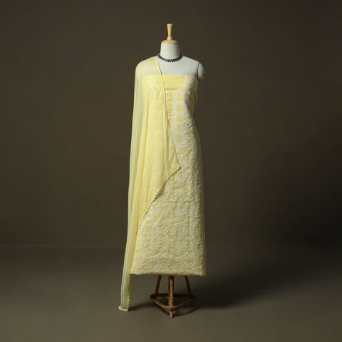 Lucknowi hand embroidered cotton chikankari 3pc unstitched