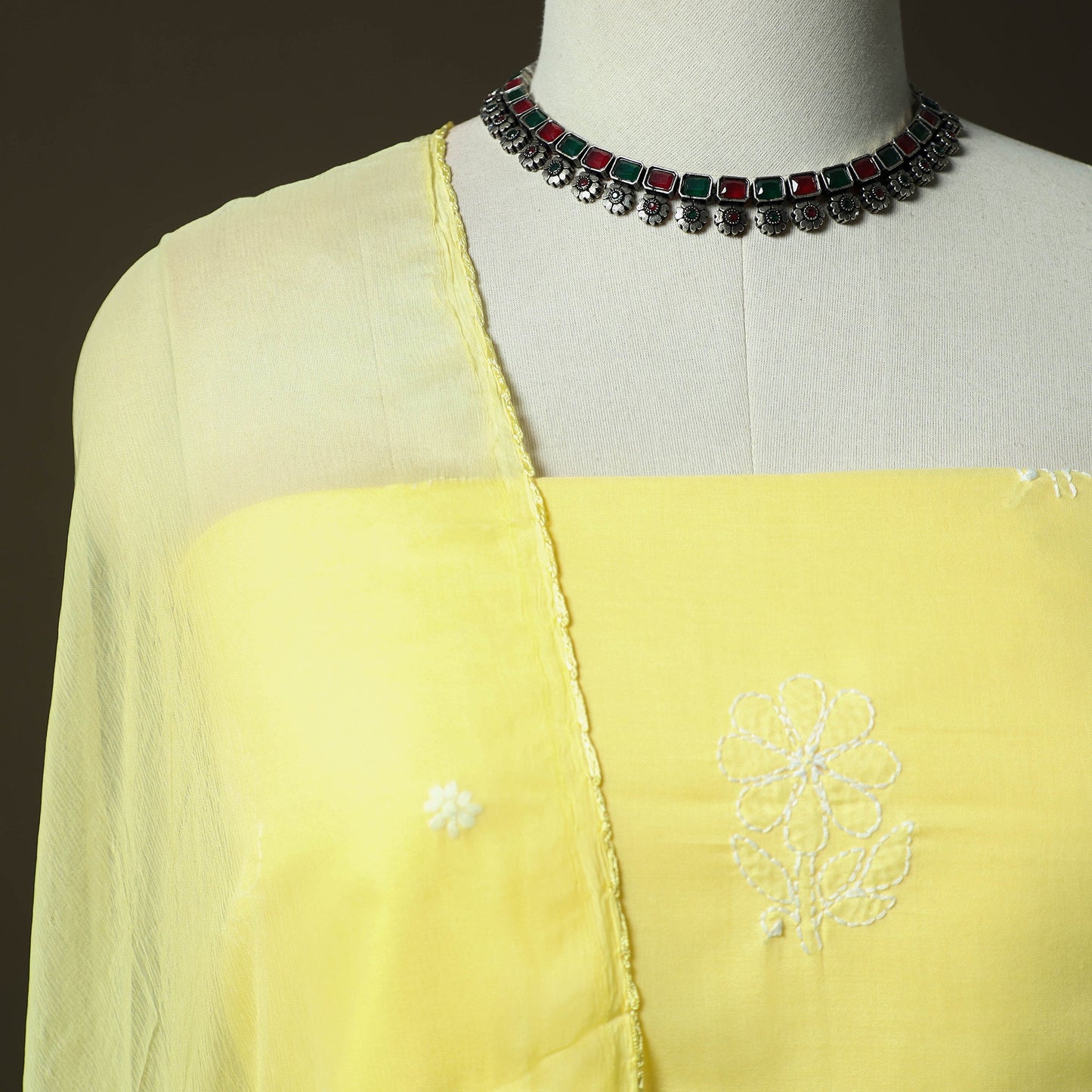 Yellow - lucknowi hand embroidered cotton chikankari 3pc