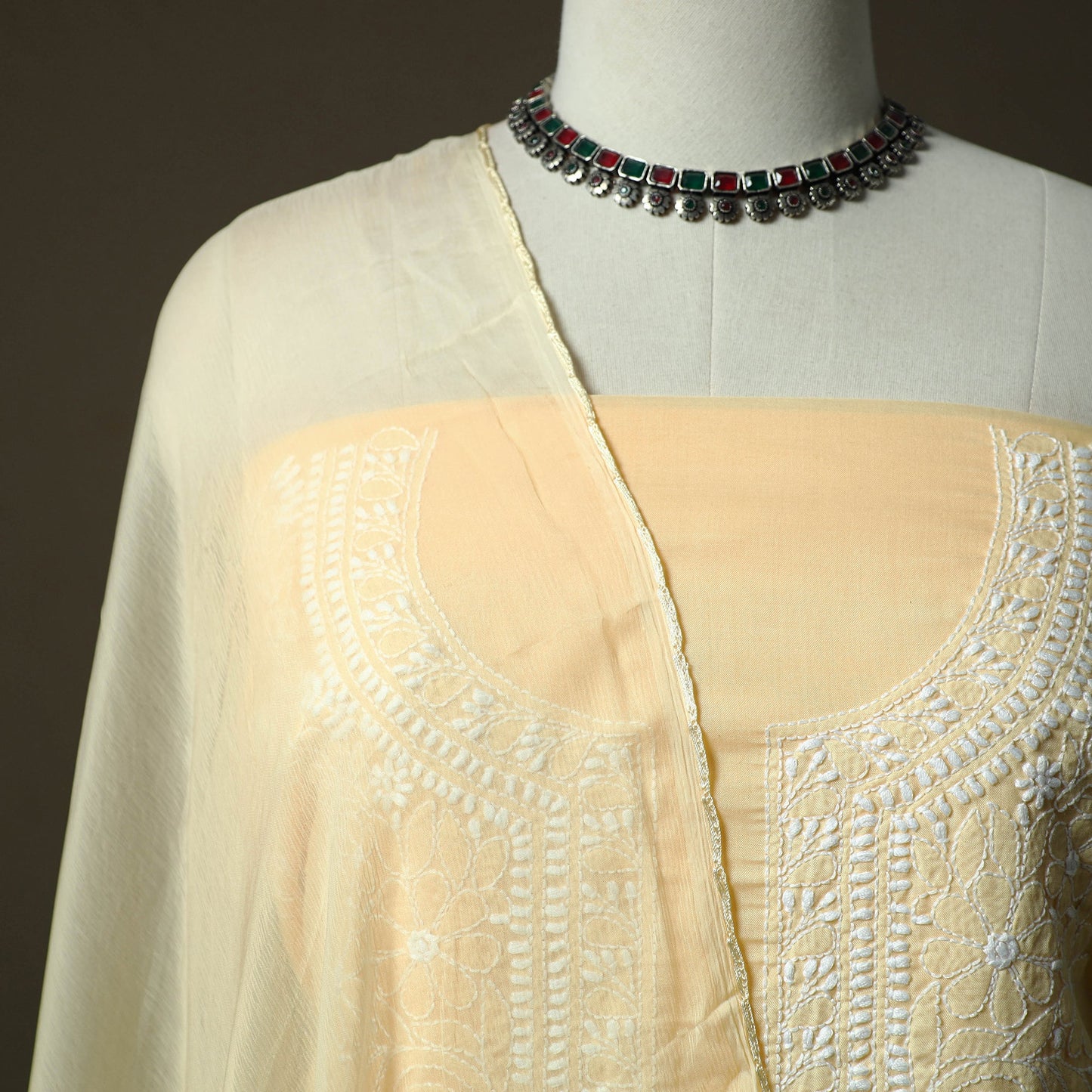 Yellow - lucknowi hand embroidered cotton chikankari 3pc