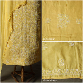Yellow - lucknowi hand embroidered cotton chikankari 3pc