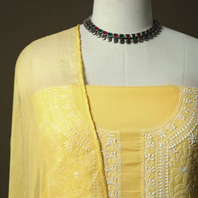 Yellow - lucknowi hand embroidered cotton chikankari 3pc