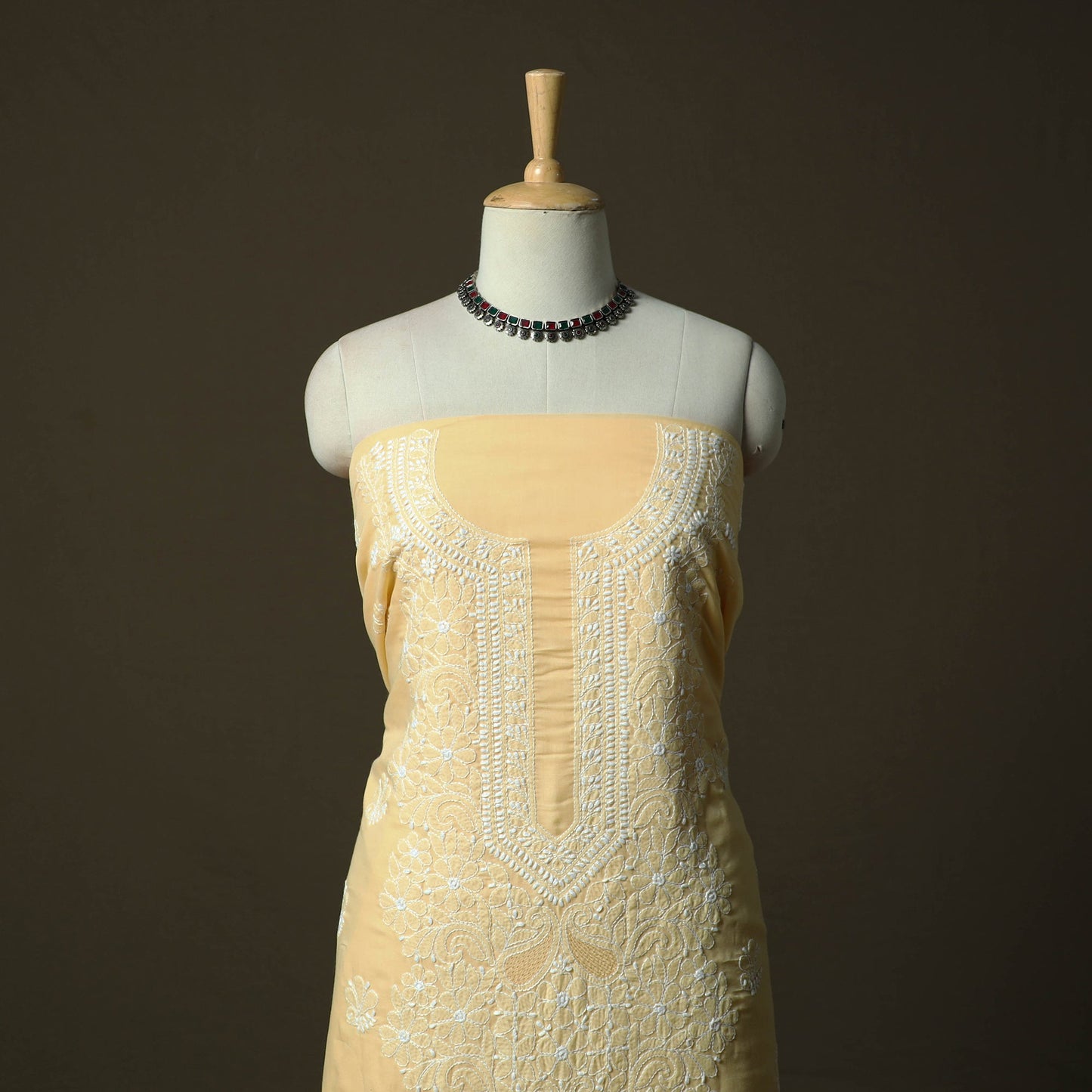 Yellow - lucknowi hand embroidered cotton chikankari 3pc