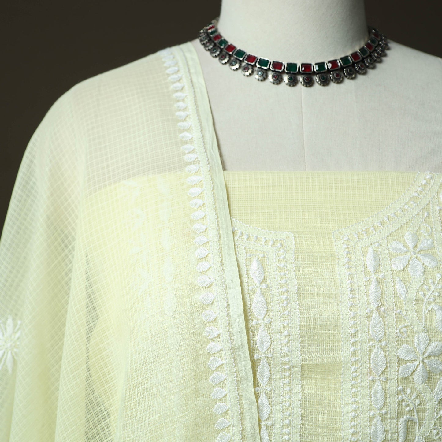 Lucknowi hand embroidered kota doria cotton chikankari 2pc