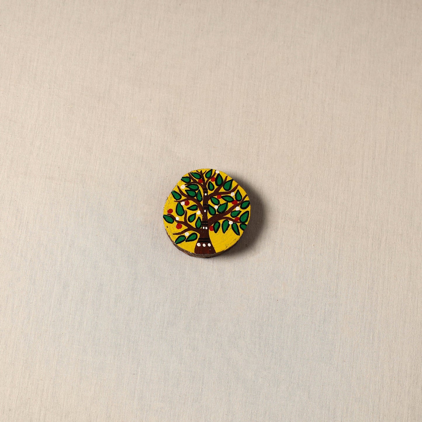 Madhubani handpainted pine wood fridge magnet 15