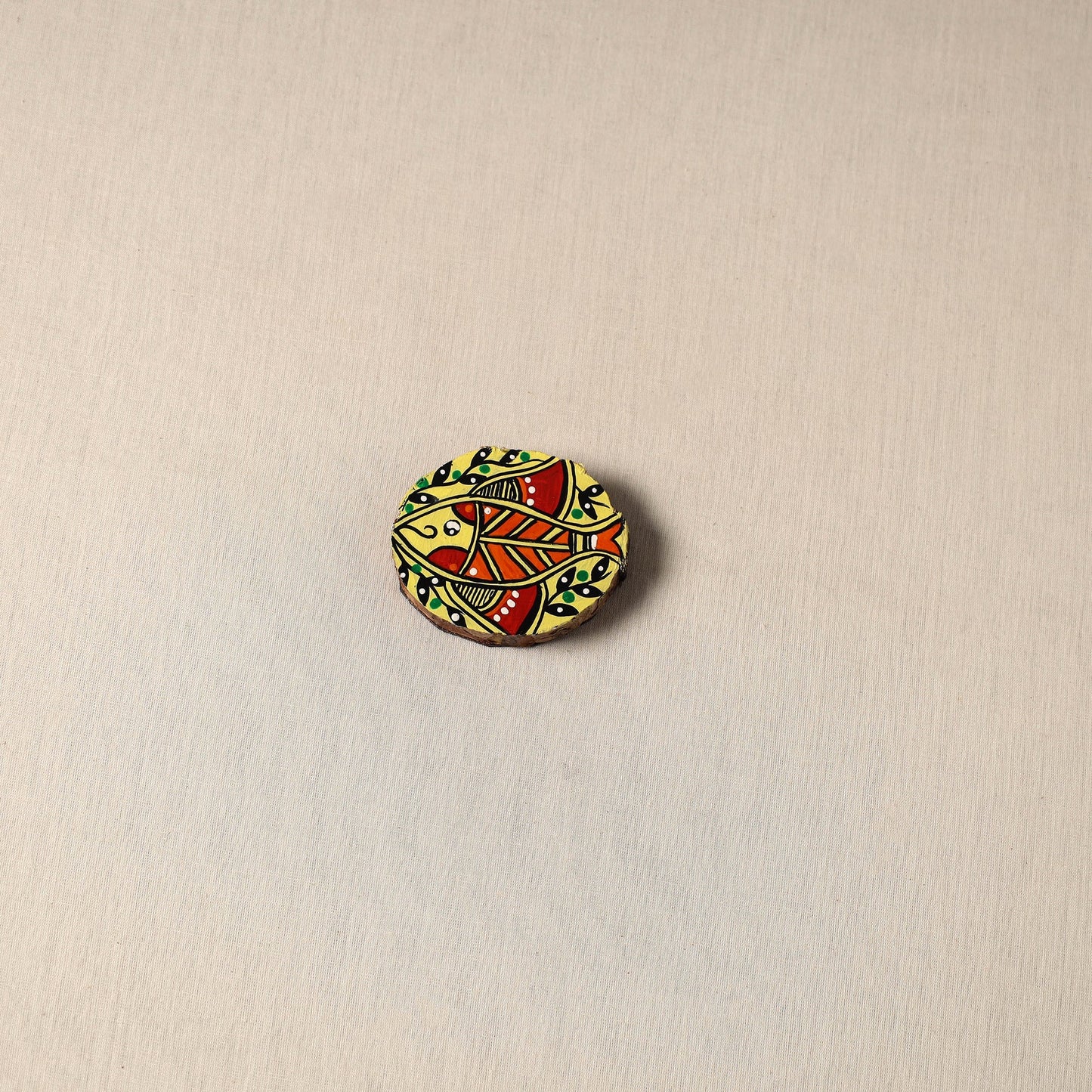 Madhubani handpainted pine wood fridge magnet 24
