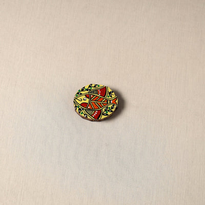 Madhubani handpainted pine wood fridge magnet 24