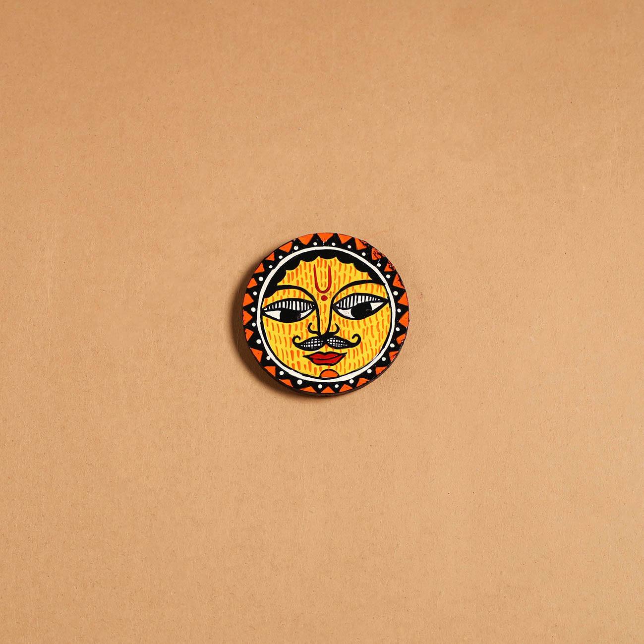 Yellow - madhubani handpainted wooden fridge magnet 33