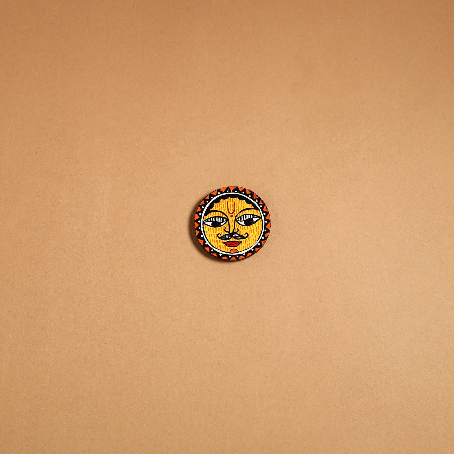 Yellow - madhubani handpainted wooden fridge magnet 33