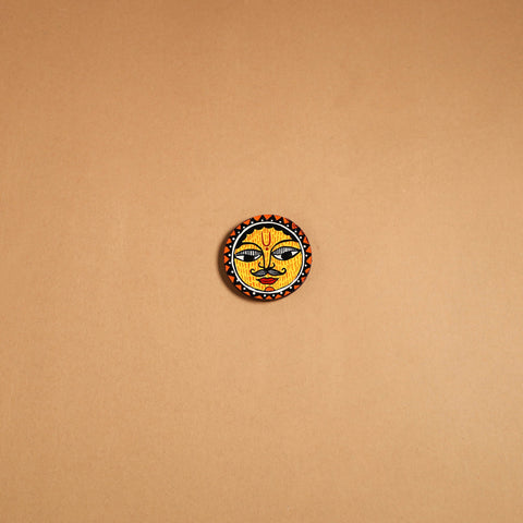 Yellow - madhubani handpainted wooden fridge magnet 33