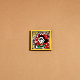 Yellow - madhubani handpainted wooden fridge magnet 45